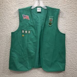 Vintage Girl Scouts USA Green Vest Uniform 14-16 w/ Patches & Pins Troop 993